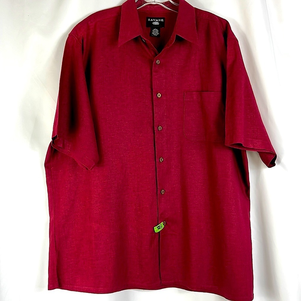 Savane short sleeve button down casual nice men's shirt Sz L